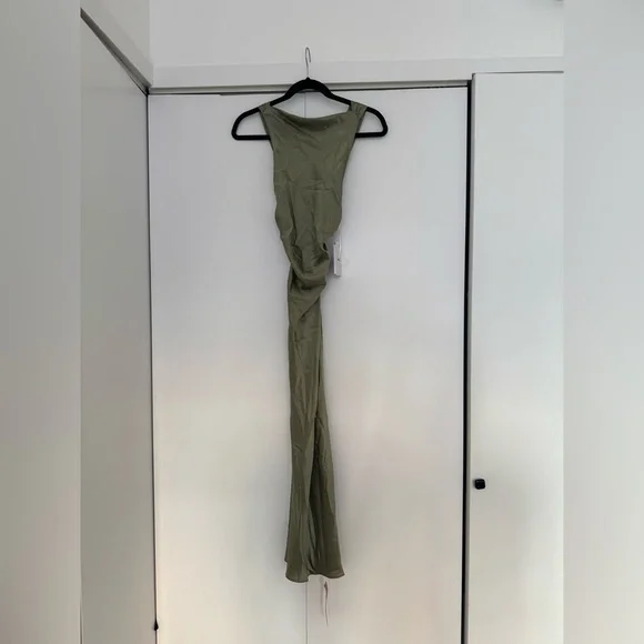 Reformation NWT Casette Silk Dress Size 12 in Artichoke - Picture 8 of 14